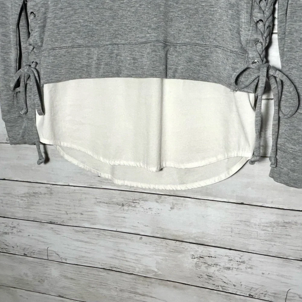 WHBM Long Sleeve Lace Up Sweatshirt with Faux Layer Shirt, Women’s size XS - Picture 4 of 10